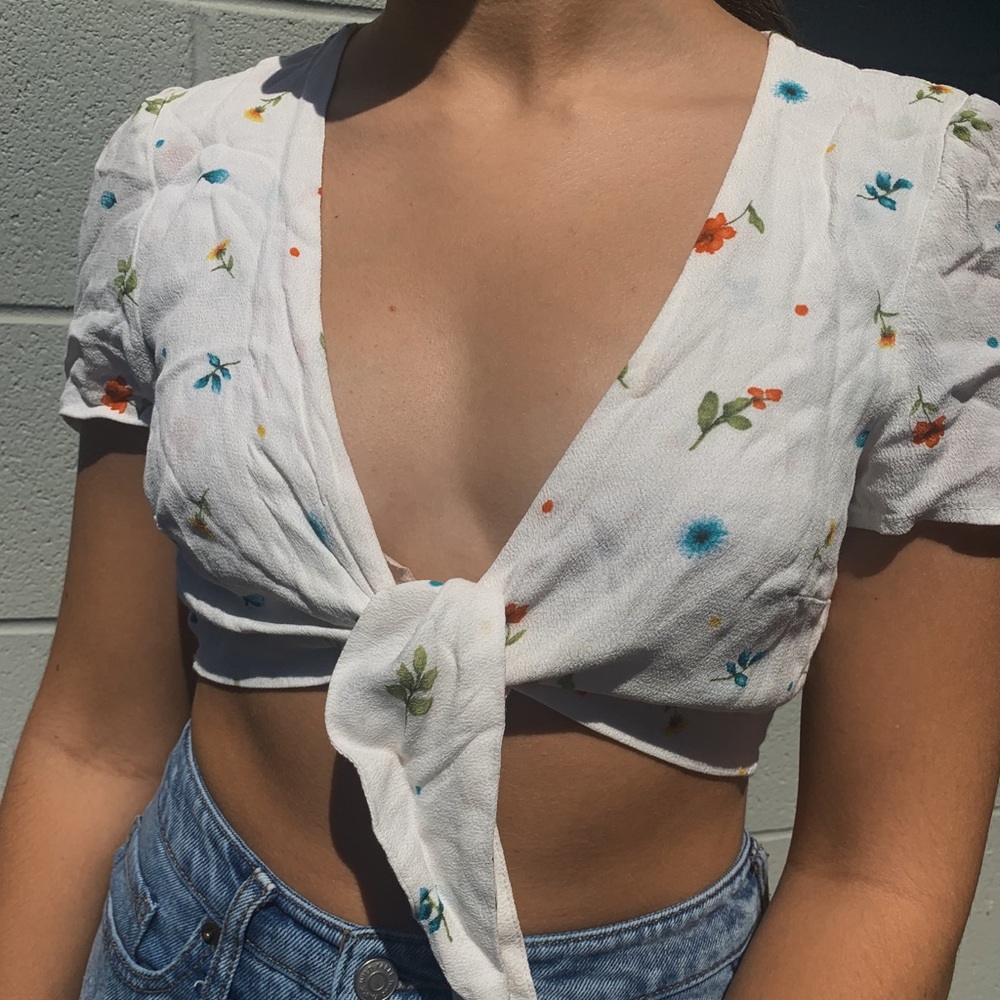 white floral wrap-top by forever 21
